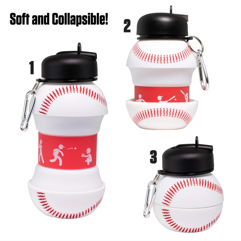 Maccabi Art Clip-On Collapsible BPA-Free Silicone Baseball Water Bottle for Kids, 18 Oz. Size - Image 4